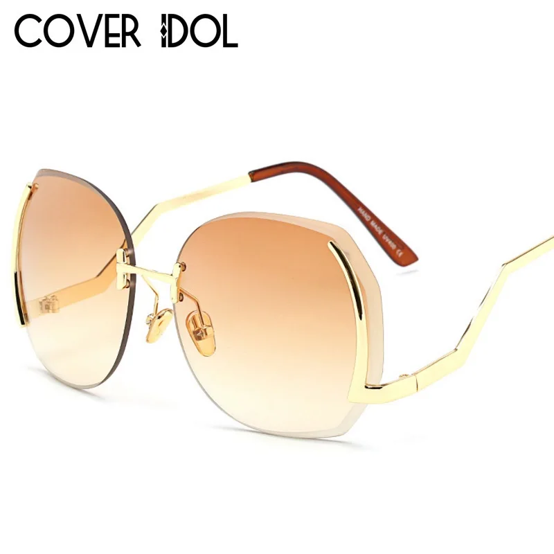 

Модные дизайнерские женские солнцезащитные очки, стильные роскошные круглые солнцезащитные очки без оправы, элегантные женские солнцезащ...