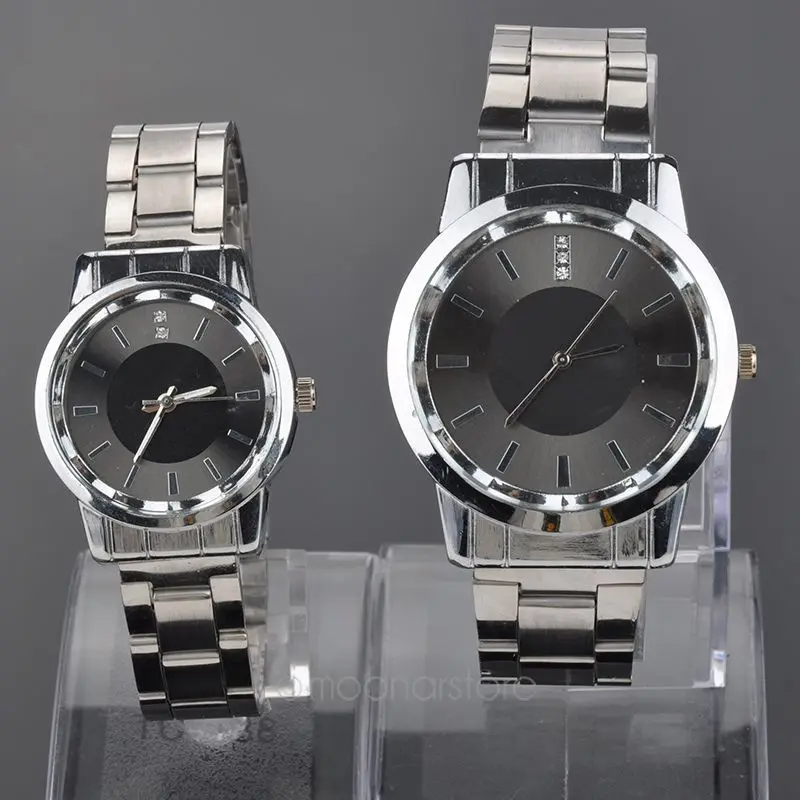 Для мужчин женщин Сталь группа reloj Стразы пара всего кварцевые наручные часы для