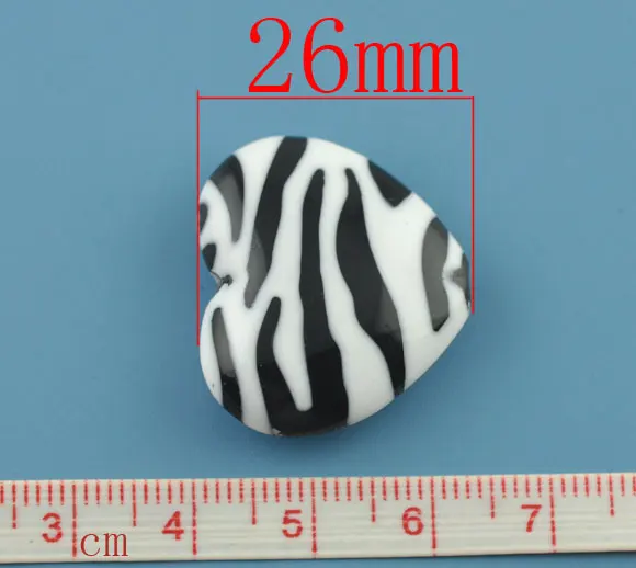 Acrylic Spacer Beads Heart White Zebra Stripe Pattern About 26mm(1&quot) x 23mm( 7/8&quot) Hole: Approx 2mm 3 PCs | Украшения и