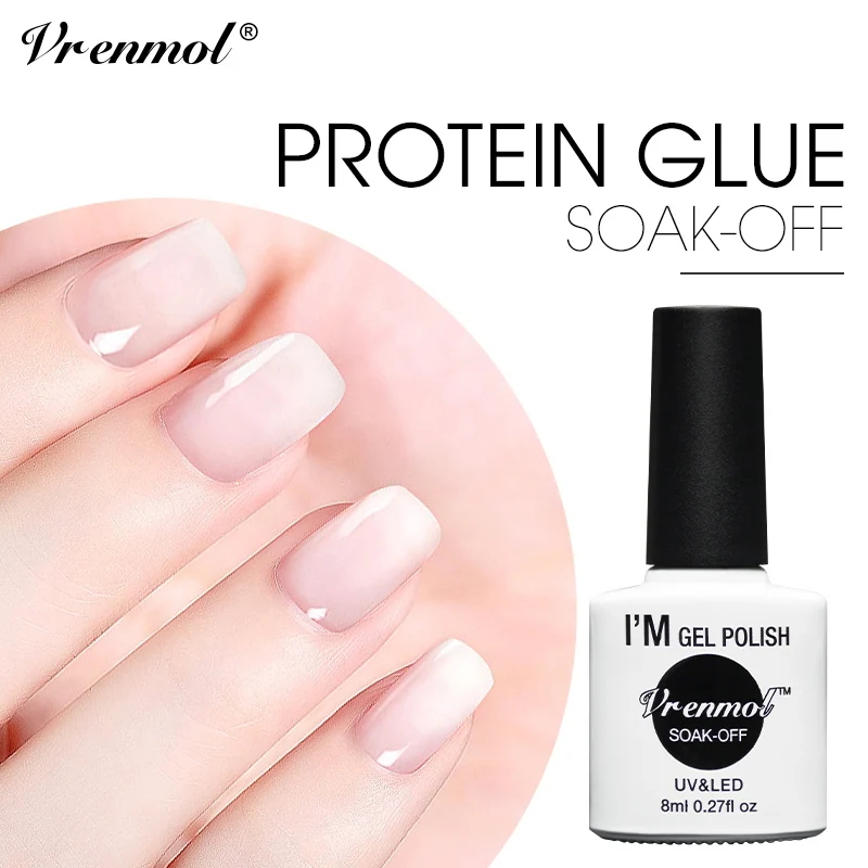 Vrenmol молочно белый Опаловый Желейный клей для ногтей замачиваемый УФ