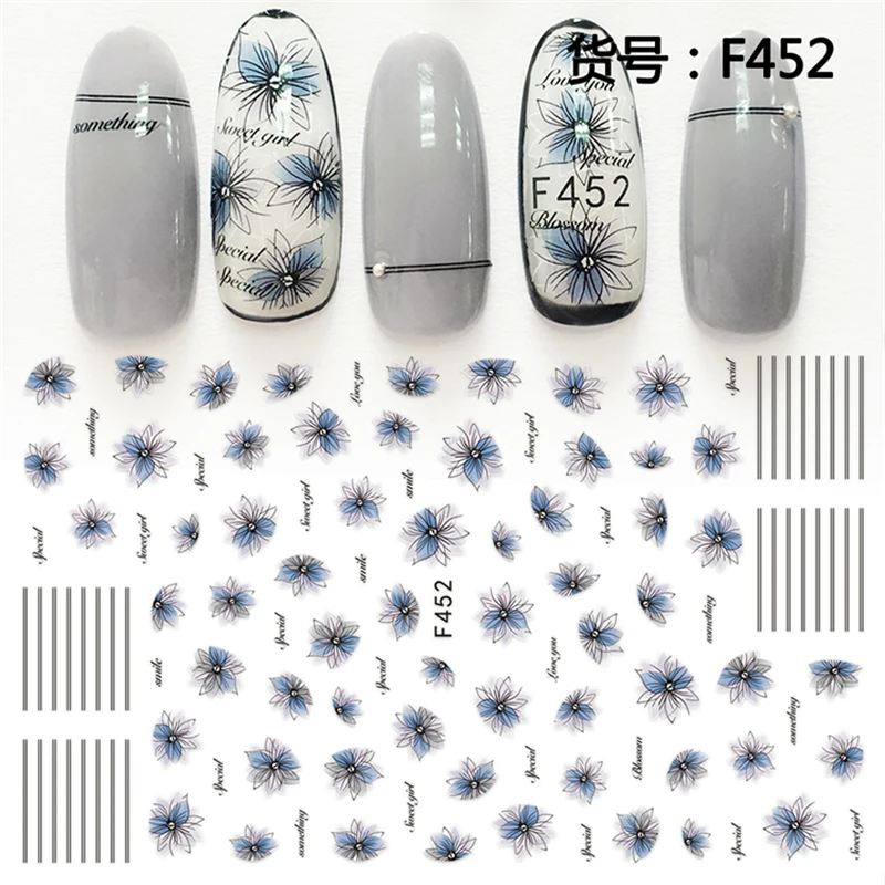 

Self-adhesive ultra-thin beauty flower design 3D decals Nail Art decorations Stickers Manicure acrylic nail supplies tools F449