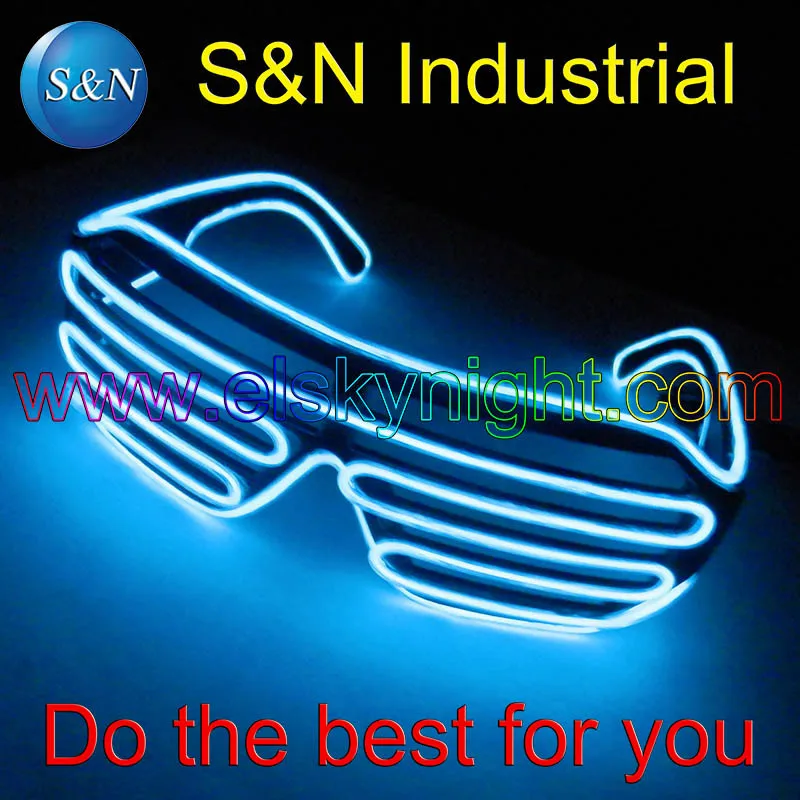 Ко! Лед синий EL провод светящаяся вспышка затвора светодиодные очки + батарейный