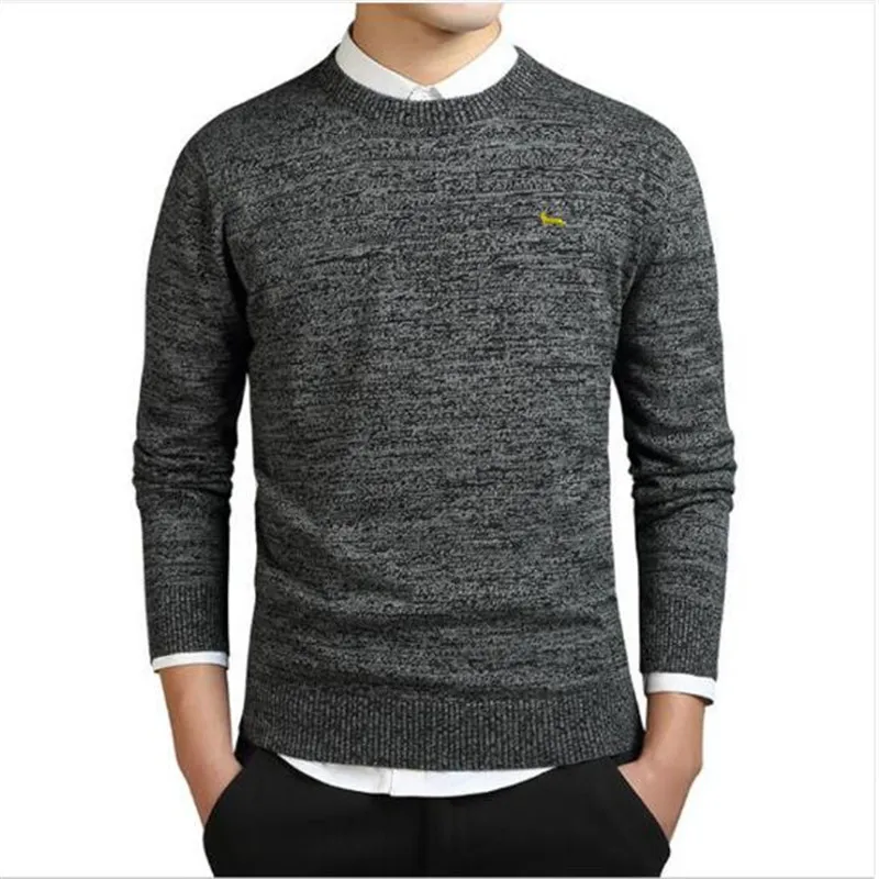 dark gray Стандартный Solid пуловеры Длинные рукава с круглым вырезом норки кашемира осень и зима Для мужчин формальные вязаный свитер - Цвет: dark gray