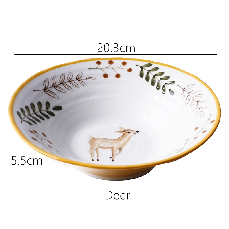 Deer 8 дюймовая керамическая чашка, миска для лапши, дизайн с лесным животным, большая миска для креативного ресторана, бытовая Цветочная чаша - Цвет: Deer