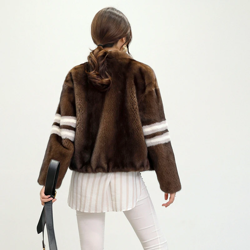 Женская шуба из натурального меха норки с V образным вырезом и длинным рукавом|real