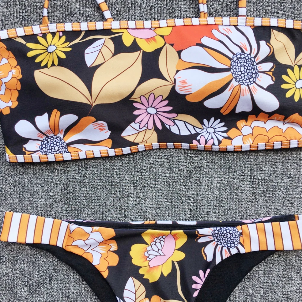 Женский купальник бикини BAICANADEAN купальный костюм с полосками и принтом