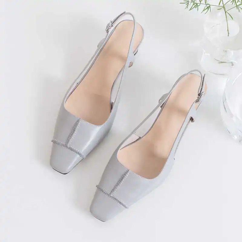 light gray Krazing pot/женские босоножки из кожи с натуральным лицевым покрытием и квадратным носком; Пряжка слингбэк; ремешок для девушек; модельная обувь для подиума; L63 - Цвет: light gray