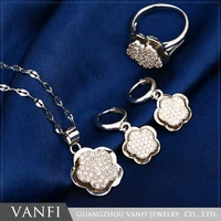 wedding jewelry set real silver plated cubic zircon necklace pendantearringsring fashionable women set
