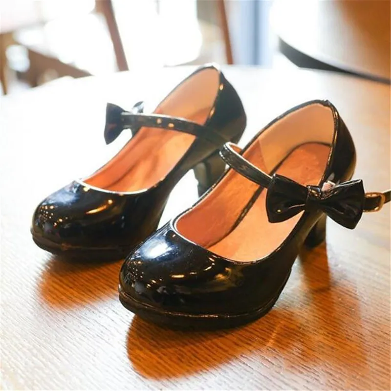 

New Children Butterfly-knot High-heeled Shoes Girls Princess Party Dance Wedding Baby Toddler Kids Leather Shoes 04