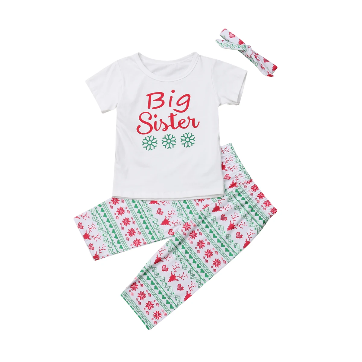 2018 Brand Little/Big Sister Matching Christmas Clothes Baby Girls Tops Romper+Pants Set | Мать и ребенок
