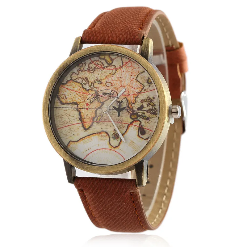 2018 Causal Fashion Map Aircraft Jean Fabric Band Quartz Wrist Watch Creative Men Women Watches for Lover's gift geneva watch | Наручные