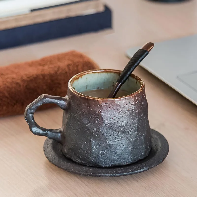 290 мл винтажная кофейная чашка с блюдцем набор грубой керамики посуда для