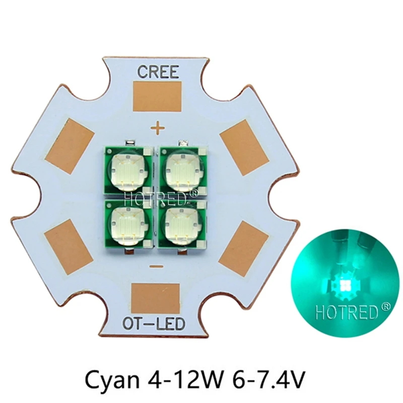 10 Вт-12 Вт 3V6V12V Epi светодиодный s 3535 голубой цвет 495-500nm 4 чипа 4 светодиодный s многочиповый высокомощный светодиодный Диод с 20 мм медной печатной платой