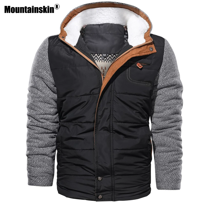Мужская теплая парка Mountainskin черная приталенная куртка из плотного флиса и хлопка