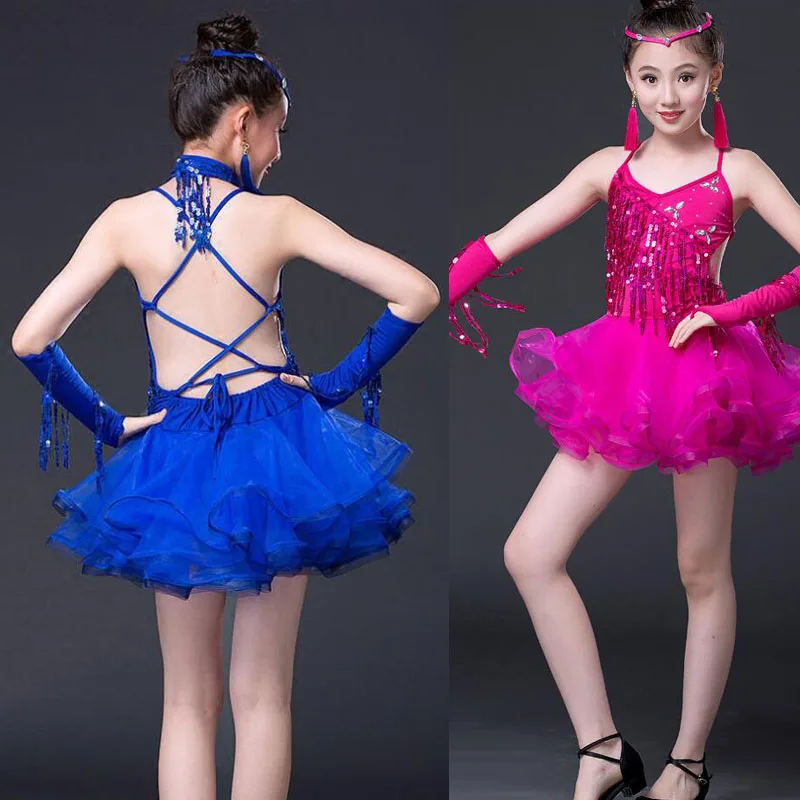 Платье с кисточками и лаком для девочек платье латинских танцев бальных сальсы