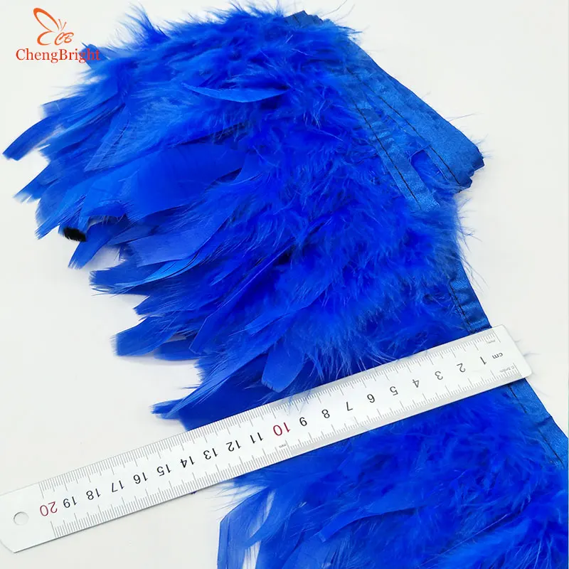 

ChengBright Hot 2 Yards Turkey Feathers Trim Cloth Sideband Chicken Pheasant Feather Trims Clothing Wedding Feathers Ribbon Y