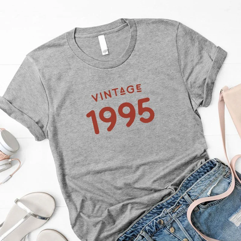 24th Birthday Party Vintage 1995 T Shirt 90s Aesthetic Cotton Short Sleeve Women Tshirt Plus Size Gift for Her Drop Shipping