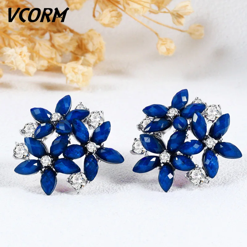 VCORM Fashion Water Crystal Small Stud Earrings for Women Cute Flower Statement Zirconia Earring Accessories Jewelry | Украшения и