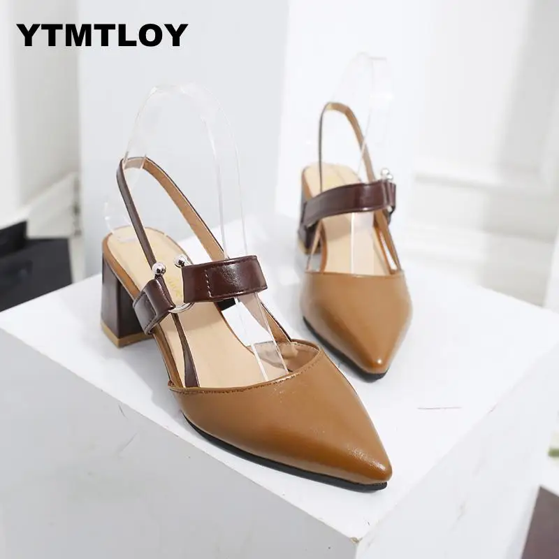 

2019 Spring New Hollow Coarse Sandals High-heeled Shallow Mouth Pointed Pumps Shoes Work Women Female Sexy High Heels Zapatilla