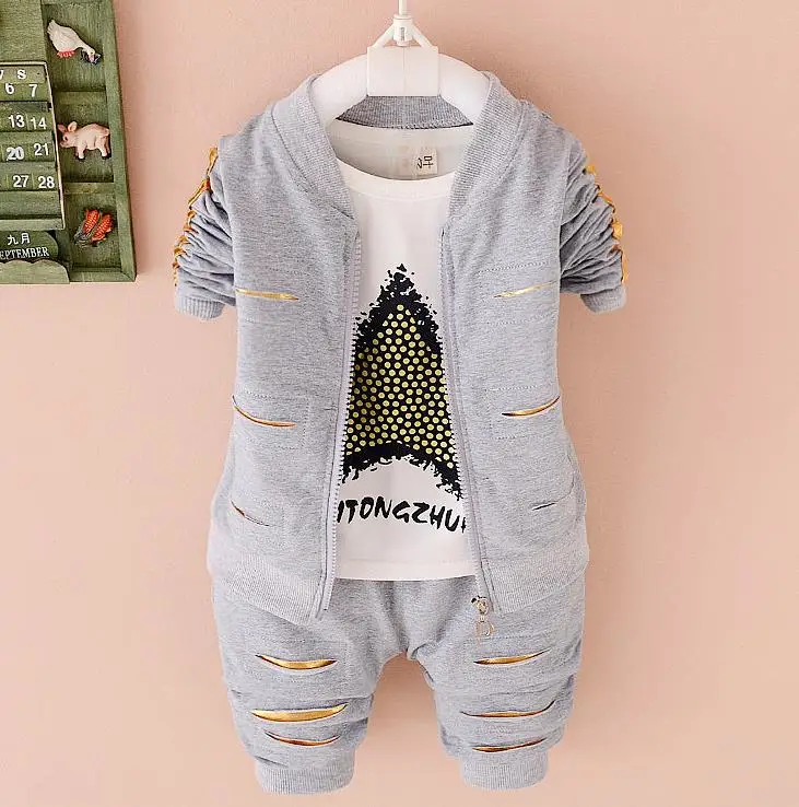 grey-s Детская верхняя одежда из 3 предметов комплект одежды для малышей, хлопковые осенние толстовки с капюшоном+ штаны+ футболка комплект детской одежды Одежда для новорожденных 2 лет - Цвет: grey-s