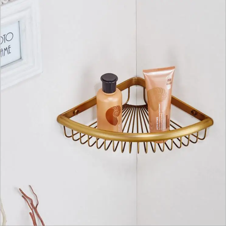 Brass Vintage Black Bathroom Shelf Wall Mounted Corner Storage Basket Triangle Racks Accessories Products | Обустройство дома