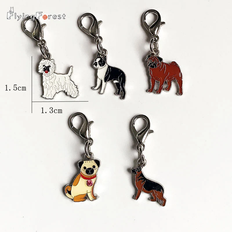 Брелок 5 шт. / Лот Мини Pet Bag металлический шарм Мопс Шарпей Немецкая овчарка