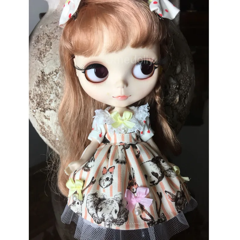 Handemade 1 комплект милый головной убор + платье с животным узором для Blyth Azone Licca 1/6 BJD