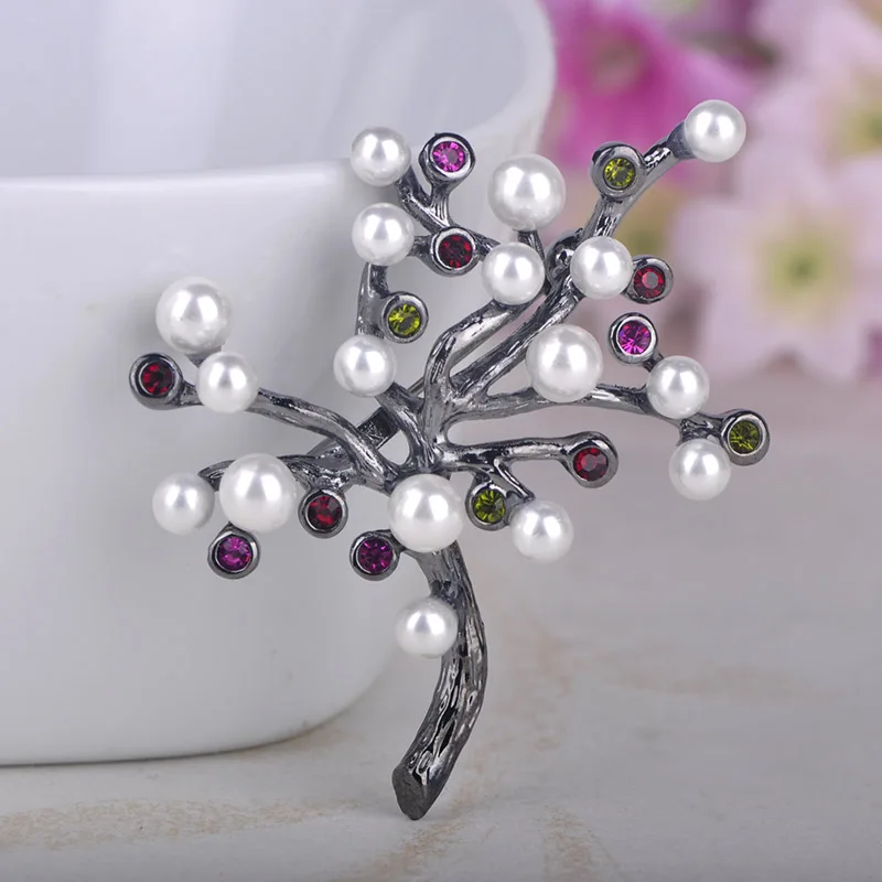 Madrry New Exquisite Imitation Pearls Trees Shape Brooches Colorful Rhinestone Brooch Women Men Dress Coat Collar Jewelry Gifts | Украшения