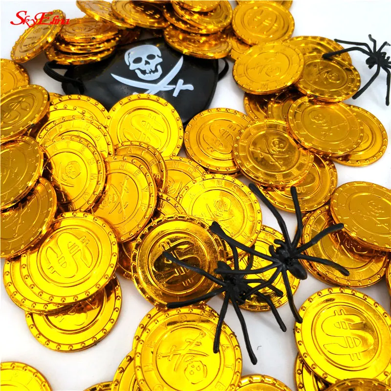 50/100 шт Пластик Пираты Карибского моря золотых монет игры банка для детей