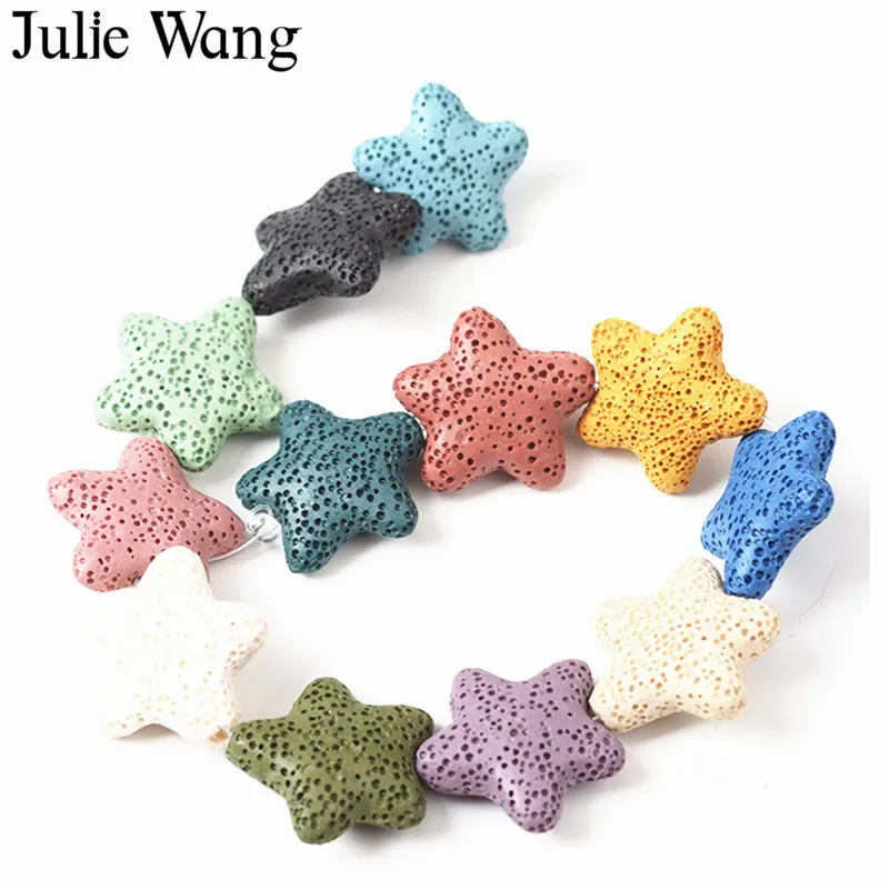 Julie Wang 20PCS Five-Pointed Star Pentagram Natural Lava Rock Stone Beads For Essential Oil Diffuser Jewelry Making Accessory | Украшения