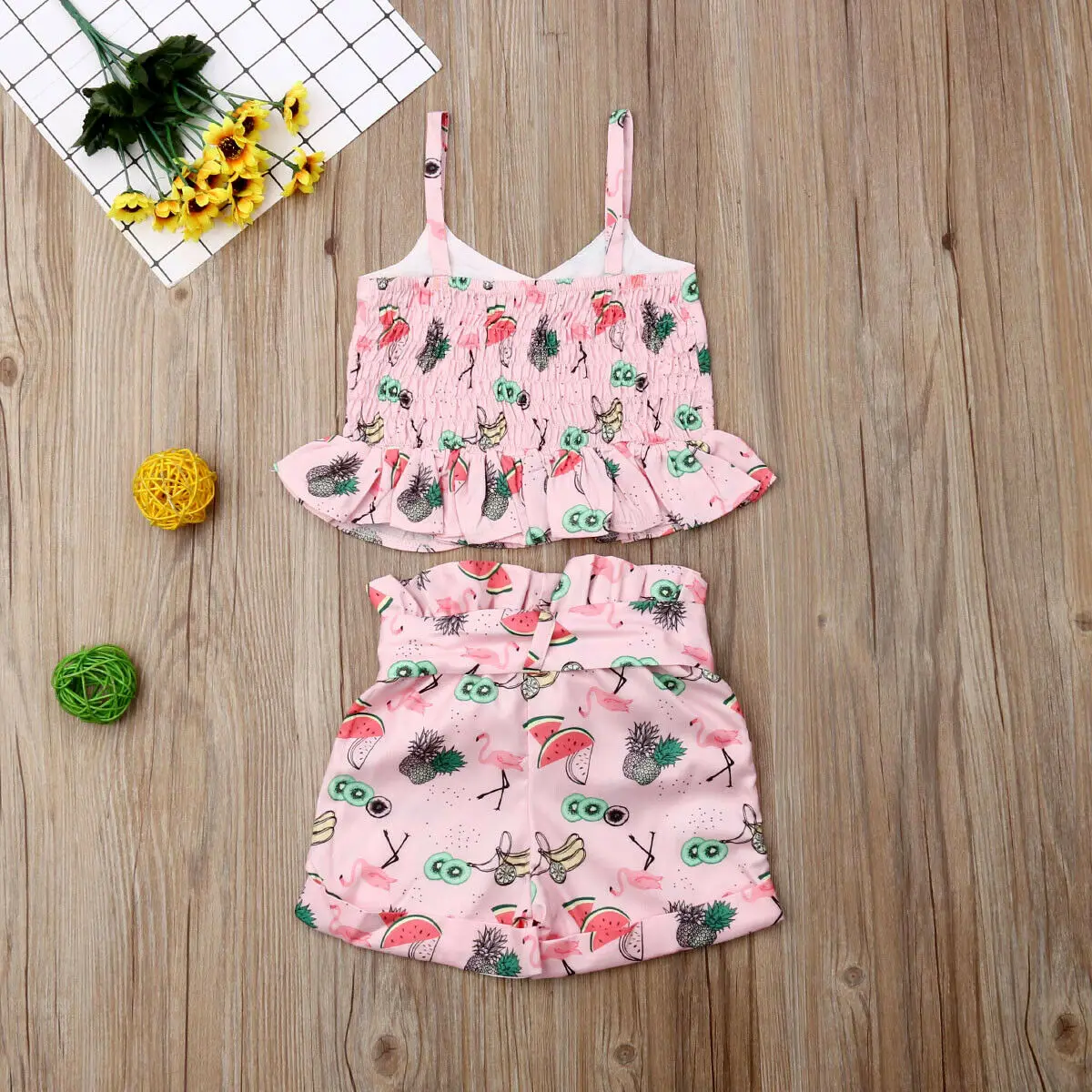 Newborn Infant Toddler Baby Girl Clothes 2019 New Summer Flamingo Sling Button Tops Vest Shorts Pants 2PCS Outfits Set | Детская одежда