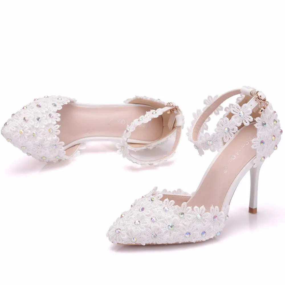 Новинка весна-лето 2021 свадебные босоножки на шпильках с кружевной пряжкой и