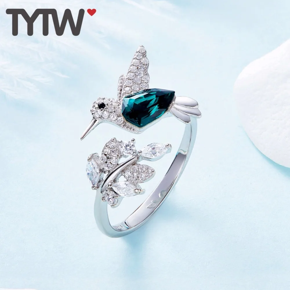 Кольца TYTW для женщин S925 серебро Кристаллы из Австрии Юбилейная помолвка Бесплатный размер Открытый Леди Элегантное модное кольцо.
