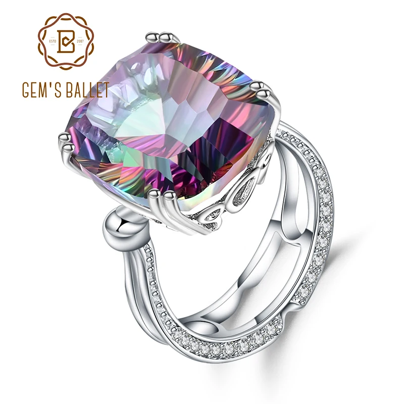 GEM'S балет Мистический Кварц-переливающийся драгоценный камень кольцо стерлингового серебра 925 прямоугольные красочные свадебные кольца для женщин ювелирные украшения
