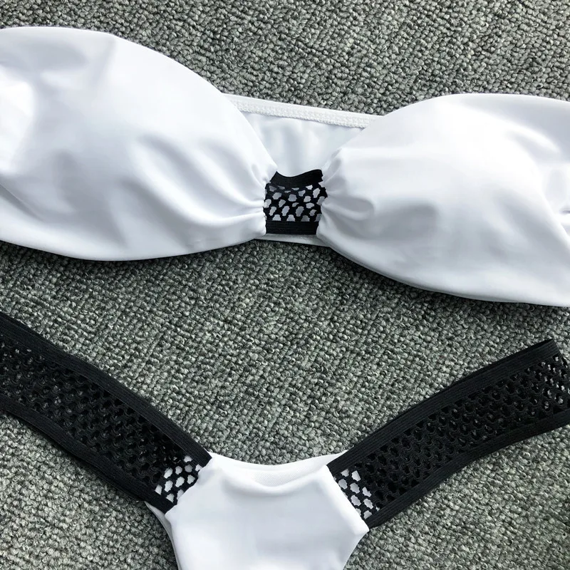 Женский сетчатый купальник бикини In X белый бандо с открытыми плечами 2019| |