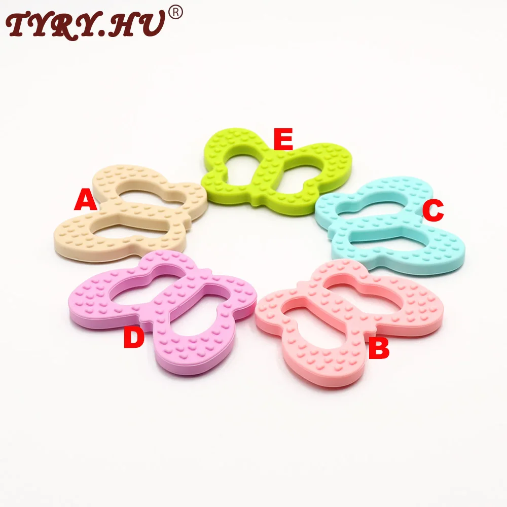 A set of 5 colors TYRY.HU, Прорезыватель-бабочка, силиконовая подвеска, без бисфенола(5 шт.), ожерелье для кормления, детский душ, Прорезыватель для зубов, игрушки для соски, клипсы - Цвет: A set of 5 colors