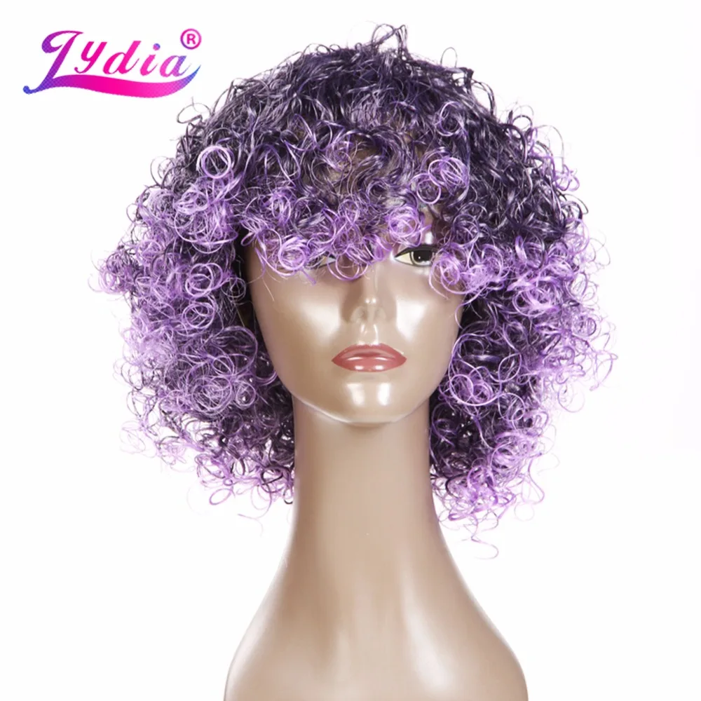 Lydia Afro Curly Synthetic Wigs Short Kanekalon Heat Resistant Wig For African American Women Natural Black & Mix Color