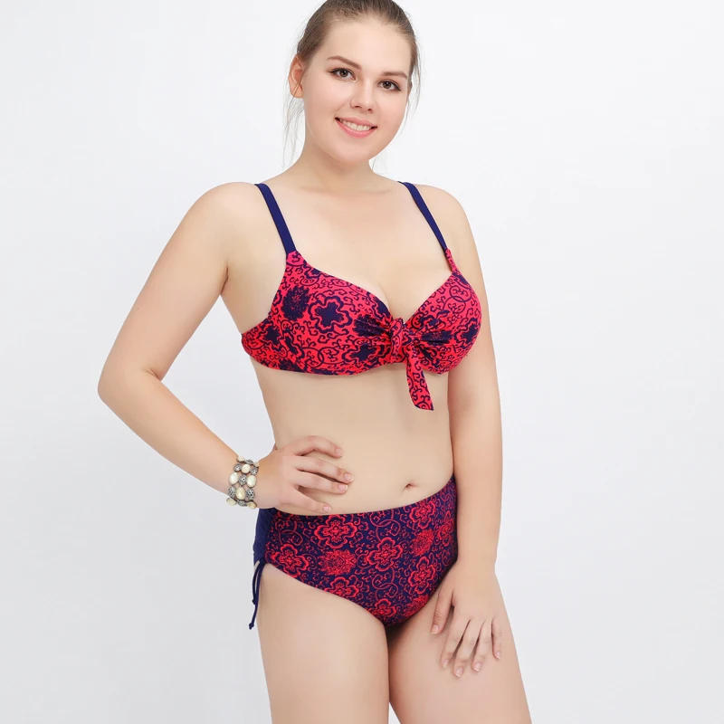 Большие бикини новые женские 2017 с цветочным принтом Купальники бразильские пуш