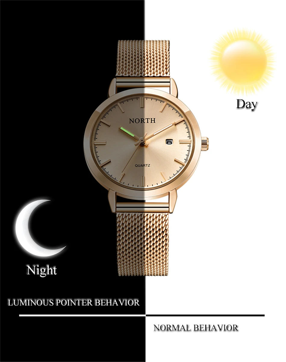 Reloj Mujer NORTH женские часы люксовый бренд золотые кварцевые женские часы Женская мода платье браслет водонепроницаемые часы для жены