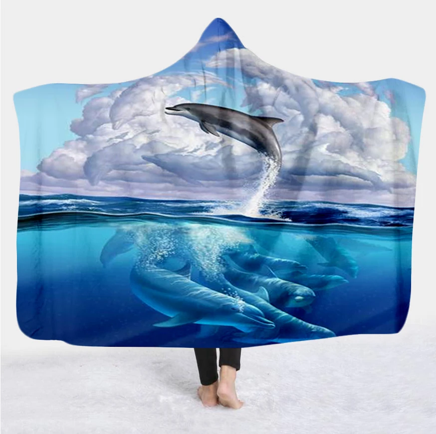 

Plstar Cosmos Cute dolphin colorful Blanket Hooded Blanket 3D full print Wearable Blanket Adult men women Blanket style-5