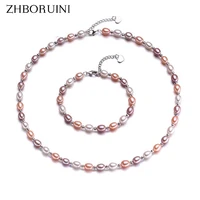 zhboruini fashion pearl jewelry sets natural freshwater pearl mix color necklace bracelet 925 sterling silver jewelry for women