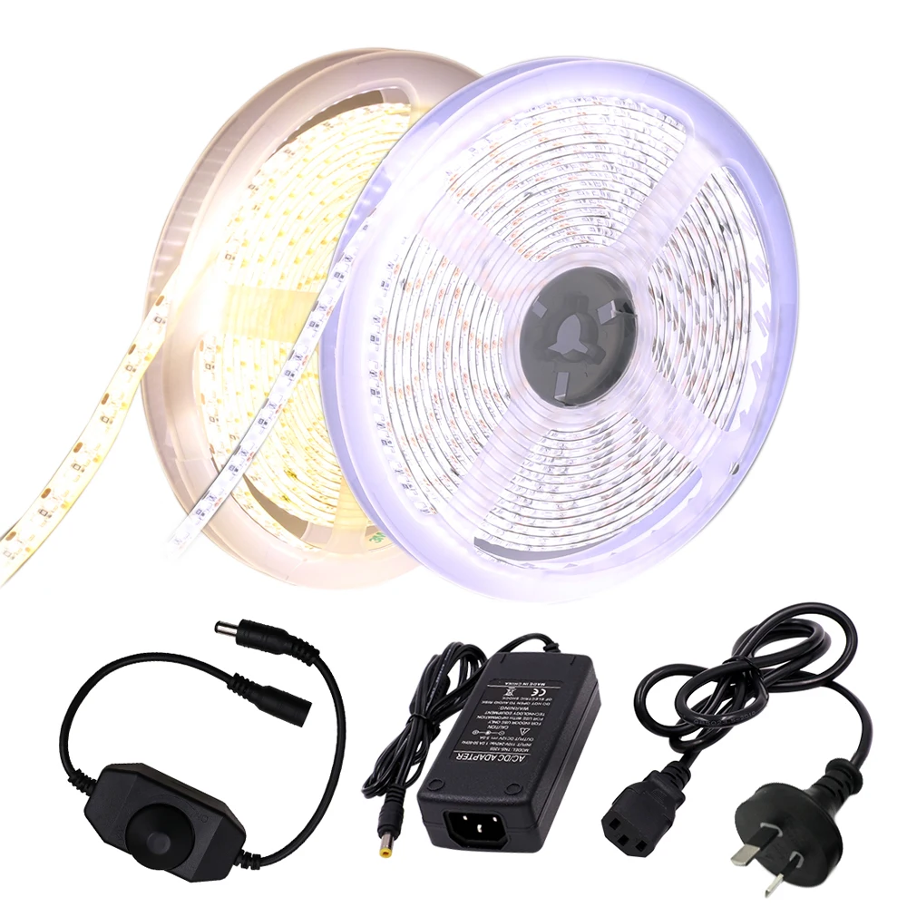 Супер яркая светодиодная лента 3014 SMD 5 м 1020 светодиодов гибкий 204 светодиодный ленточный светильник с диммером и адаптером питания 12В 5А ярче 2835