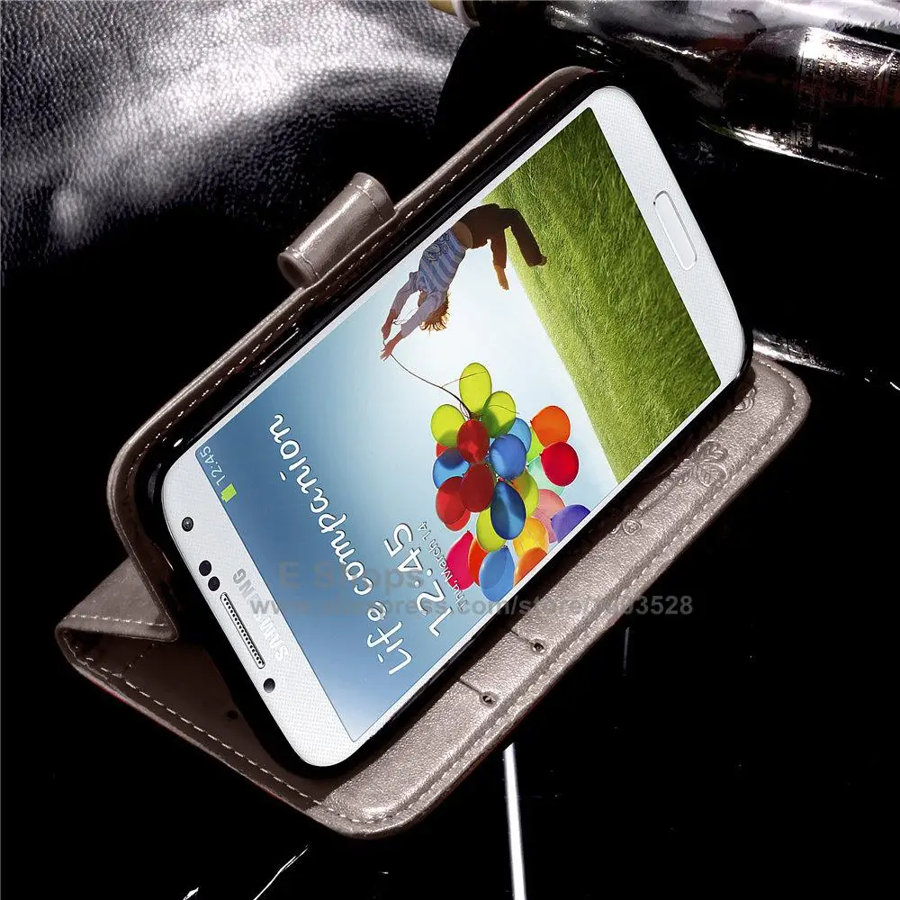 S4mini с тиснением и изображением кожаный чехол для samsung S4 mini i9190 роскошный чехол с откидной крышкой чехол-книжка с отделением для карт и с функцией черный Чехлы 4S SM 9190