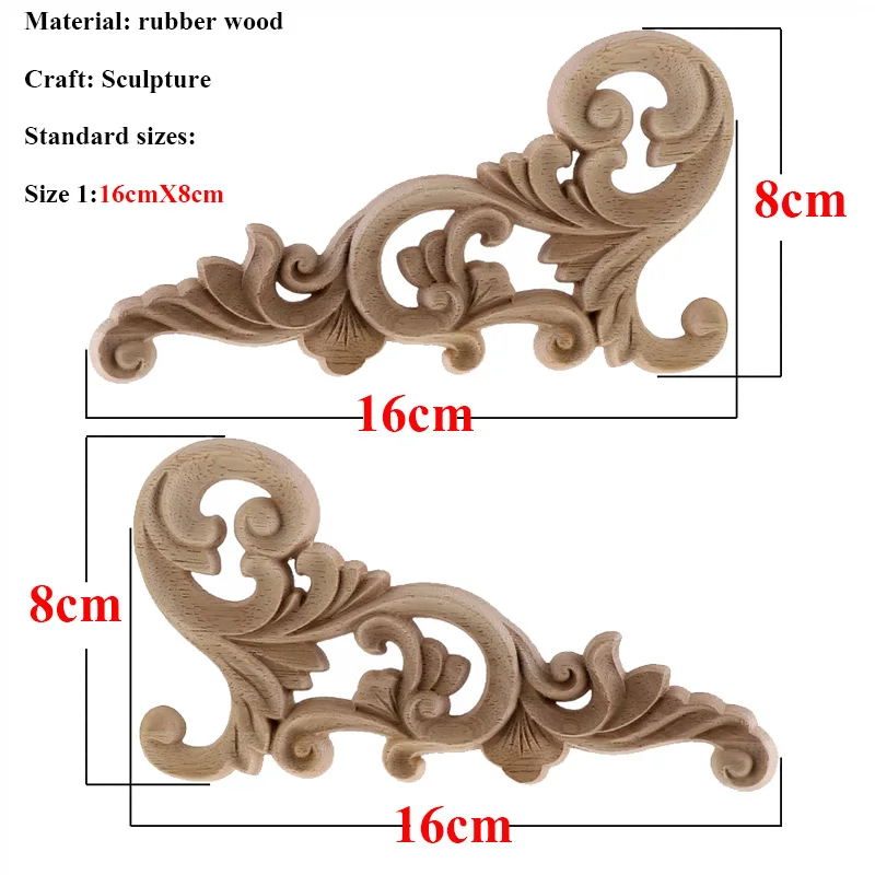 16cmX8cm VZLX уникальные натуральные цветочные деревянные резные фигурки, декоративные угловые Аппликации, рамка для стен, дверей, мебели, резьба по дереву - Цвет: 16cmX8cm