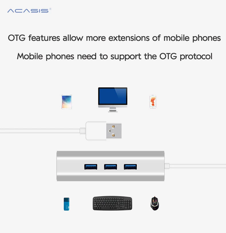 Acasis HS0063 алюминий 2 м+ адаптер питания 4 порта 5 Гбит/с USB 3,0 сплиттер супер скорость с микро USB разъем США