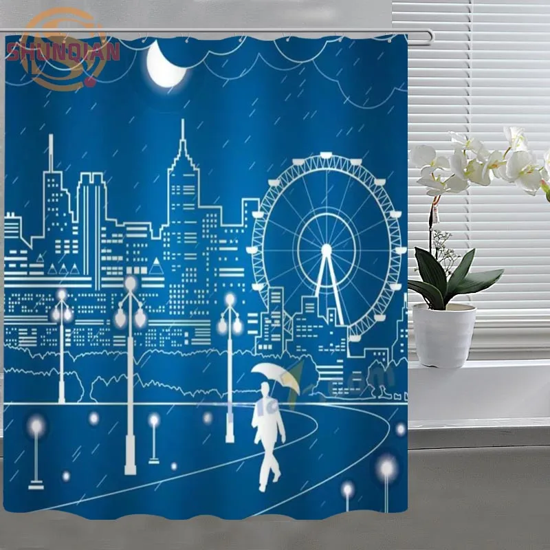

Romantic Ferris wheel Shower Curtain Eco-friendly Modern Fabric polyester Custom Shower curtain Home Decor H331DS91Q
