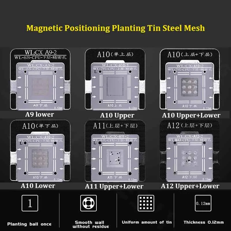 For iPhone 5/6/6S/7/8 Plus X XS MAX XR A8 A9 A10 A11 A12 CPU Ram Upper Lower Plant Tin Steel Mesh BGA Reballing Stencil Template