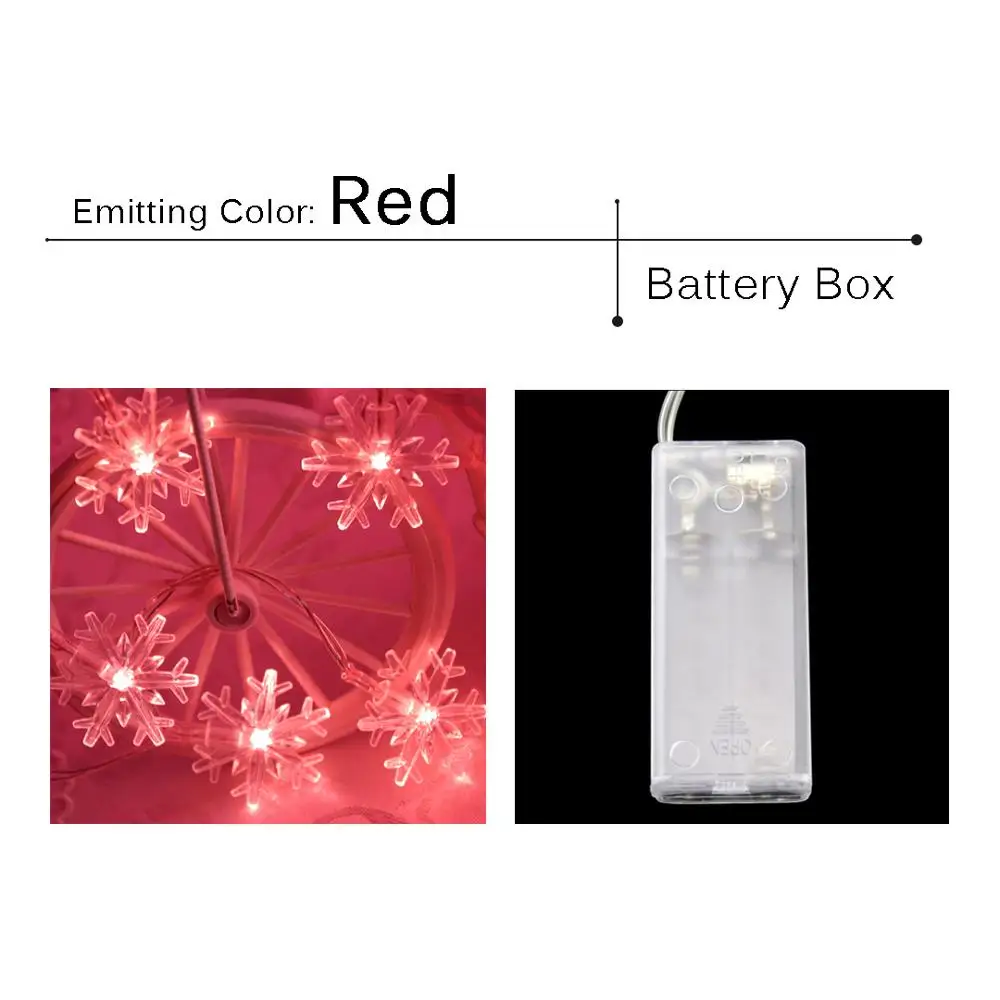 Red (Battery Box) Светодиодный светильник-Гирлянда для праздника, Рождественская гирлянда, светильник 10, снежинка, сказочный подарок, фонари для свадебной вечеринки, украшения для спальни, HQ - Испускаемый цвет: Red (Battery Box)