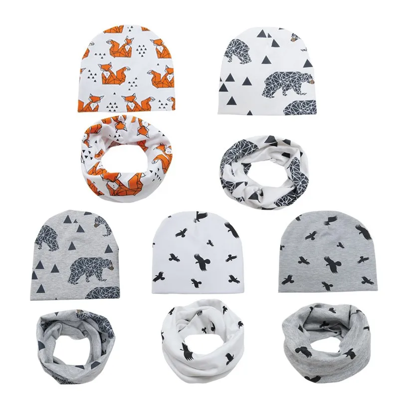 Детская шапка и шарф из хлопка с принтом сердечек|baby hat scarf set|knit beanie babycotton baby |