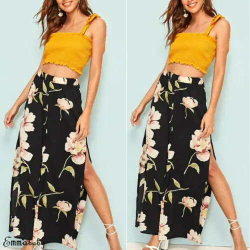 Женские свободные брюки с высокой талией широкими штанинами цветочным принтом и